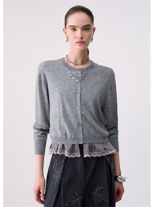 Cardigan in lana con dettaglio lingerie LIU JO | WF6034MA16R/02050